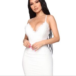 FASHION NOVA Meeting My Love Crochet Dress With Sweetheart Neckline Ivory Small
